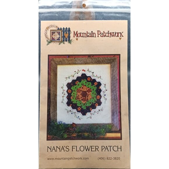 Nanas Flower Patch Quilt Pattern Mountain Patchwork Framed Art Piece 14"x14" Hom - Picture 1 of 2